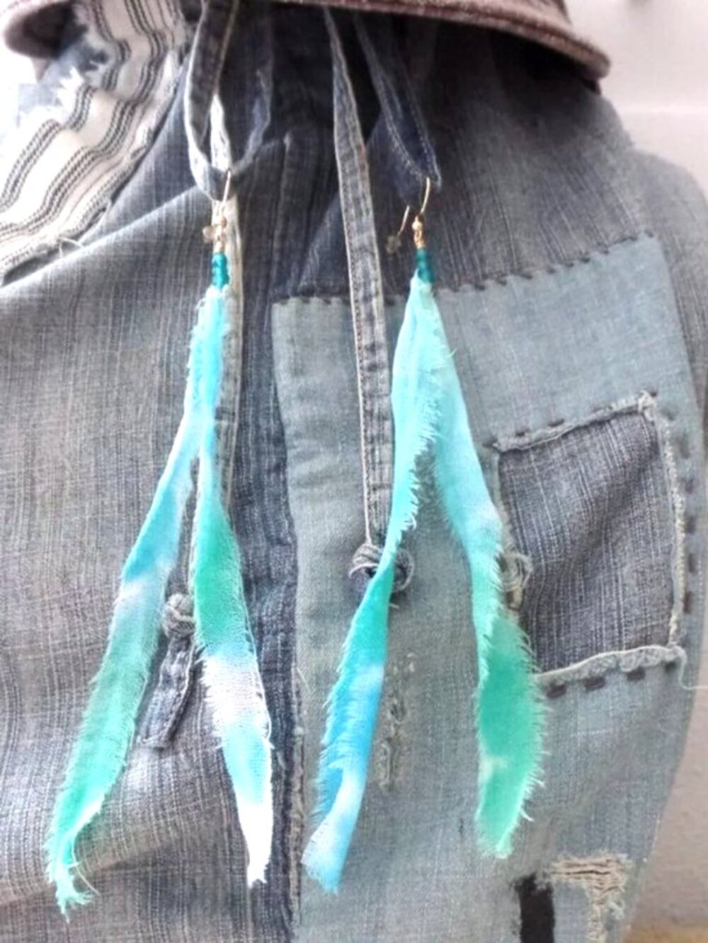 Hand Crafted Swag Earrings BLUE w/BEADS